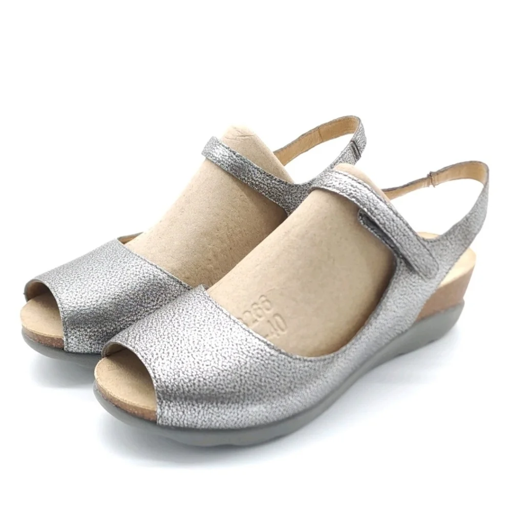 Dansko Marcy Metallic Pewter Wedge Slingback Sandals Size EU 40 US 9.5/10